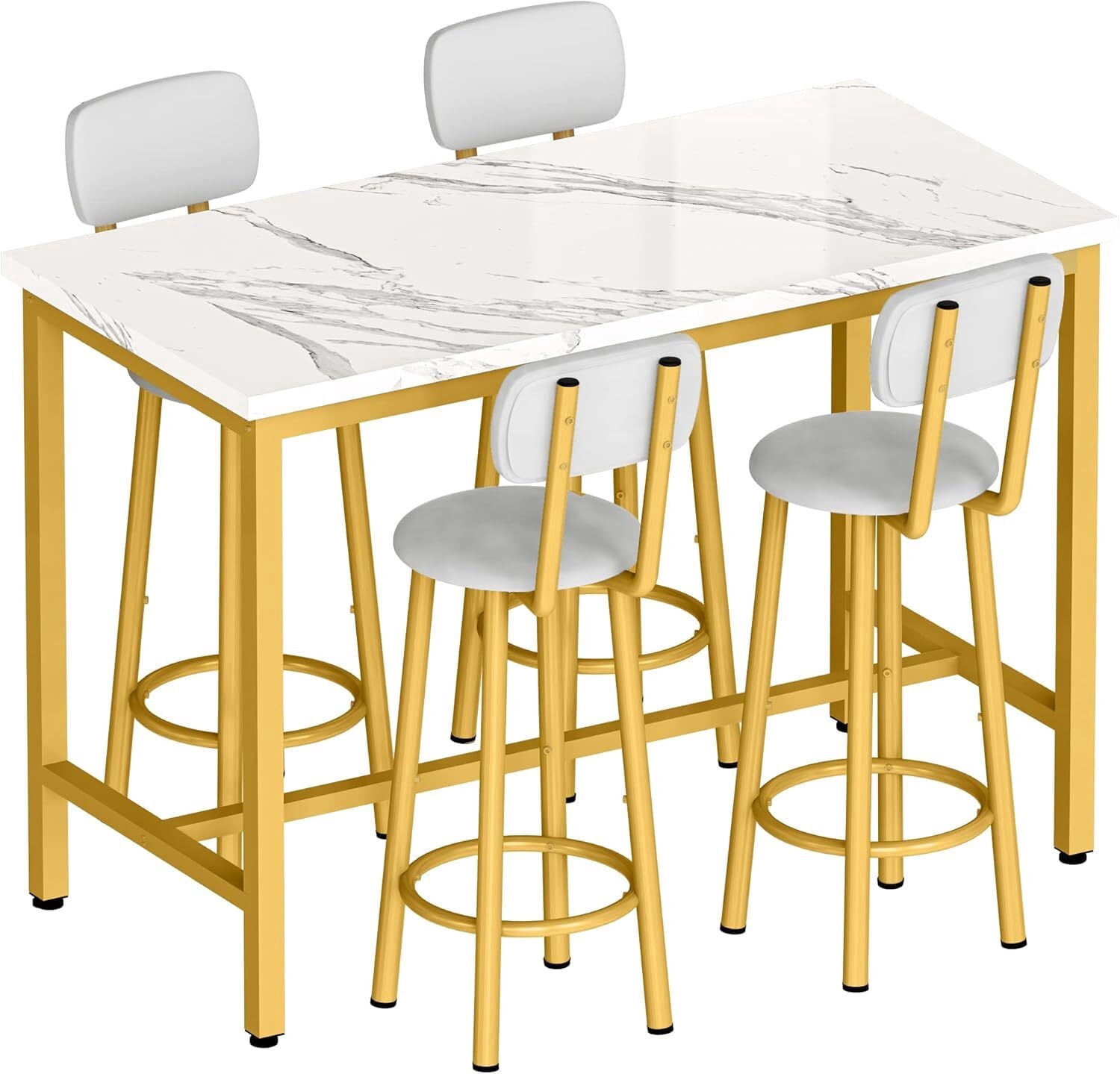 MOOSENG 4-Piece Faux Marble Counter Height Bar Table Dining Set with ...