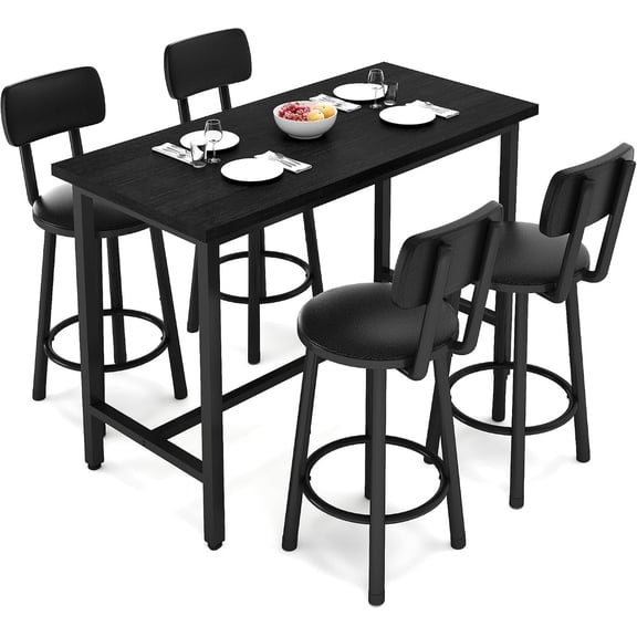MOOSENG 5 Piece Dining Table Set for 4, Counter Height Dining Set with Rectangular Kitchen Table and 4 Upholstered Chairs, Modern Farmhouse Kitchen Table Set, Black and Black