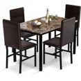 thumbnail image 1 of MOOSENG 5 Piece Dining Table Set for 4, Faux Marble Kitchen Table and Chairs for 4, Modern Dining Room Table with 4 Chairs, Dinner Table Set for Small Spaces, Brown, 1 of 9