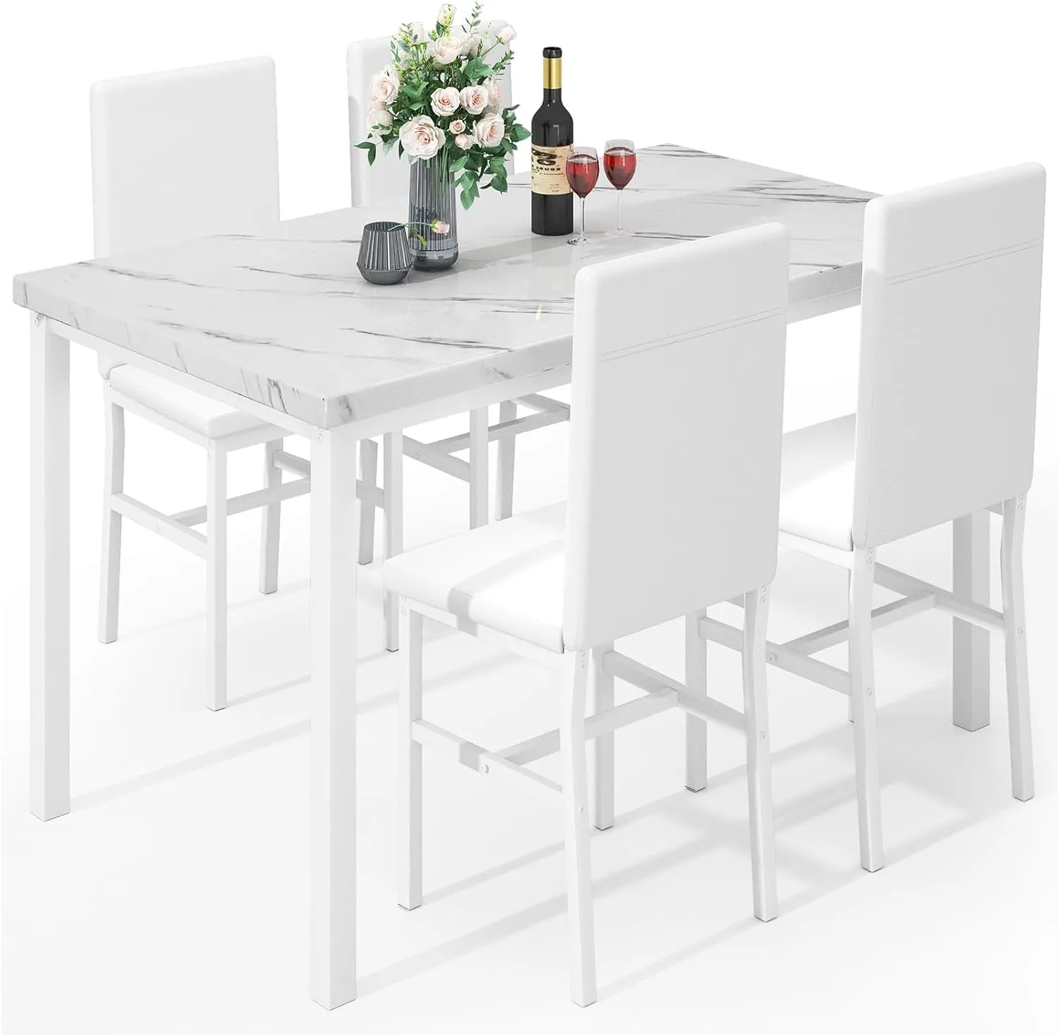 MOOSENG 5 Piece Dining Table Set for 4, Faux Marble Kitchen Table and ...