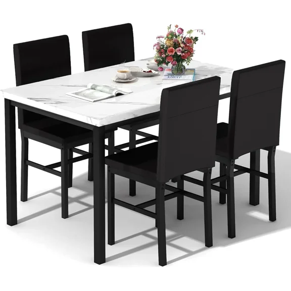 MOOSENG 5 Piece Dining Table Set for 4, Faux Marble Kitchen Table and Chairs for 4, Modern Dining Room Table with 4 Chairs, Dinner Table Set for Small Spaces