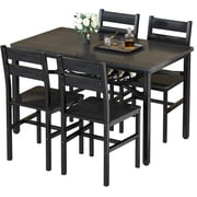 MOOSENG 5-Piece Dining Table Set with Wine Rack, Wood Kitchen Table and Set of 4 Chairs, Space-Saving Farmhouse Dinette Set for Breakfast Nook, Apartment Black