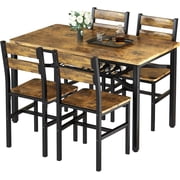 MOOSENG 5-Piece Dining Table Set with Wine Rack, Wood Kitchen Table and Set of 4 Chairs, Space-Saving Farmhouse Dinette Set for Breakfast Nook, Apartment Brown