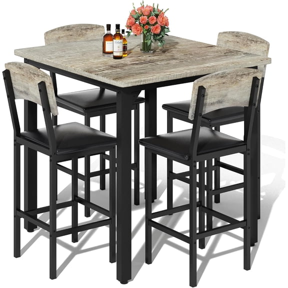 MOOSENG 5-Piece Dining Table Set for 4, Compact Kitchen Table & 4 Upholstered Chairs, Modern Set for Apartment Small Space, Gray