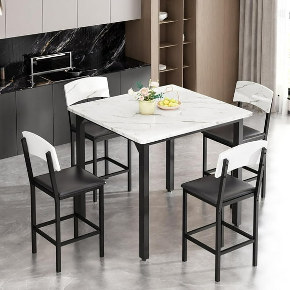 MOOSENG 5-Piece Dining Table Set for 4, Compact Kitchen Table & 4 Upholstered Chairs, Modern Set for Apartment Small Space, White