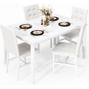 MOOSENG 5-Piece Faux Marble Dining Table Set, Modern Kitchen Table and Set of 4 Black PU Leather Chairs, Space-Saving Dinette Set for Small Spaces