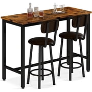 MOOSENG Bar Table Set of 2, Industrial Style 3-Piece Bar Table and Chairs Set, Counter Height Table with 2 Backrest Stools, Small Space Kitchen Table for 2, Brown & Black