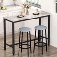 thumbnail image 1 of MOOSENG Bar Table Set with White Faux Marble Top, Pub Height Dining Table and Set of 2 Upholstered Stools, Space-Saving Kitchen Table Set for Small Spaces, 1 of 6