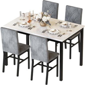 MOOSENG Dining Table Set for 4, Faux Marble Kitchen Table and Chairs Set of 4, 5-Piece Dining Room Set with PU Leather Upholstered Chairs for Small Space, Gray