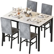 MOOSENG Dining Table Set for 4, Faux Marble Kitchen Table and Chairs Set of 4, 5-Piece Dining Room Set with PU Leather Upholstered Chairs for Small Space, Gray