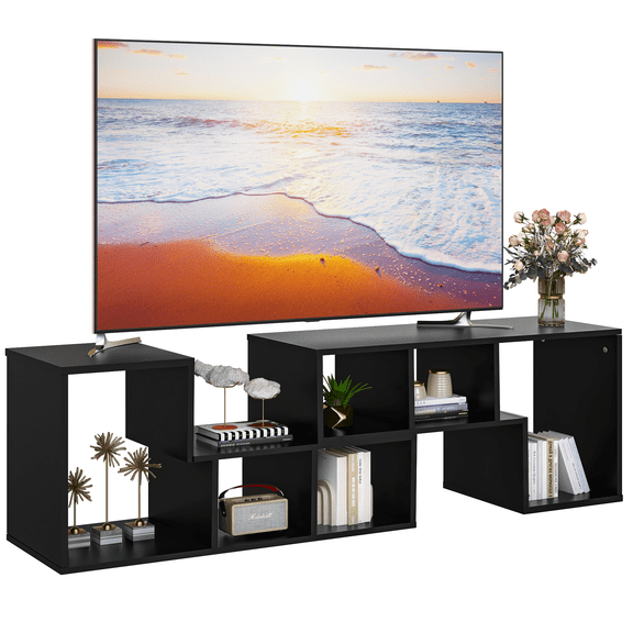 MOOSENG Horizontal Bookshelf, Vintage 2 Shelf Cube Bookcase L-Shaped TV Console Stand, Modern Entertainment Center with Open Storage Shelves for CDs/Movies/Books for Living Room, Bedroom
