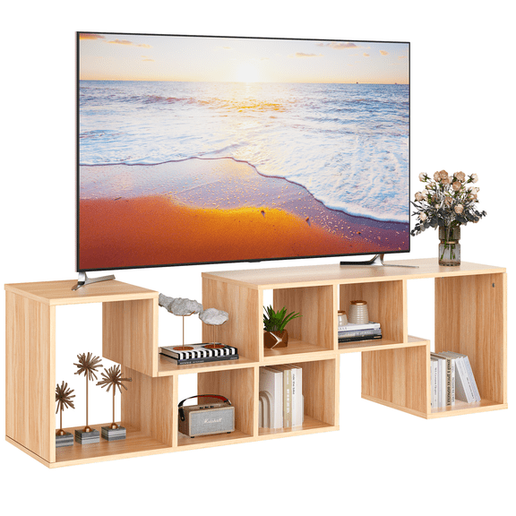 MOOSENG Horizontal Bookshelf, Vintage 2 Shelf Cube Bookcase L-Shaped TV Console Stand, Modern Entertainment Center with Open Storage Shelves for CDs/Movies/Books for Living Room, Bedroom