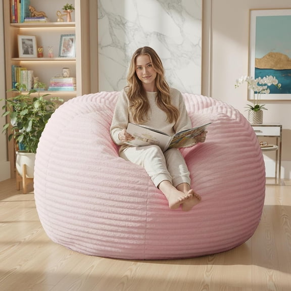 MOOSENG Large Bean Bag Chair with Memory Foam, Lounger with Removable Fluffy Cover, Filler Included, for Living Room, Bedroom & Dorm(4.5FT Pink)