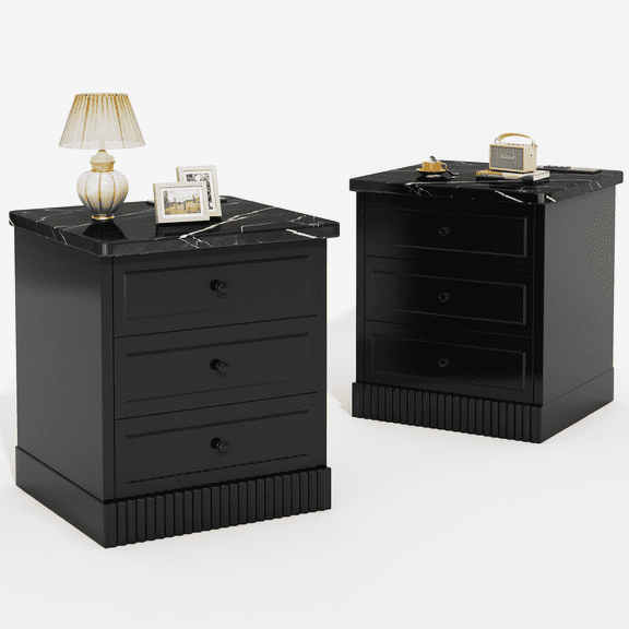 MOOSENG Nightstand Set of 2, Nightstands with Charger Station and 3 Drawers, Modern End Table for Bedroom, Bedside Table Set of 2 with Storage, Suitable for Bedrooms, Black