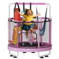 thumbnail image 1 of MOOSENG Round Kids Trampoline, Bouncing Trampoline with Safety Enclosure Net, Adjustable Height Handrail, 500lbs Capacity, Designs for Boys & Girls, 7-in-1, 55” (Pink clouds), 1 of 9