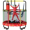 thumbnail image 1 of MOOSENG Round Kids Trampoline, Bouncing Trampoline with Safety Enclosure Net, Adjustable Height Handrail, 500lbs Capacity, Designs for Boys & Girls, 7-in-1, 55” (Red Christmas), 1 of 8
