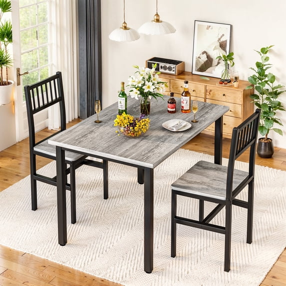 MOOSENG Small Wooden Dining Table Set for 2, Industrial Sturdy Dinette, Space-Saving Kitchen Table Set for Apartment, Living Room