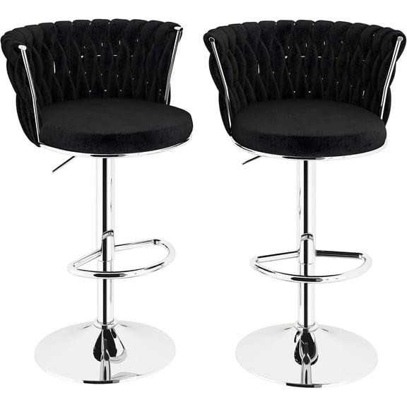 MOOSENG Velvet Swivel Bar Stools Set of 2, Adjustable Height Counter Chairs with Back & Footrest, Modern Upholstered Barstools for Kitchen Island Black