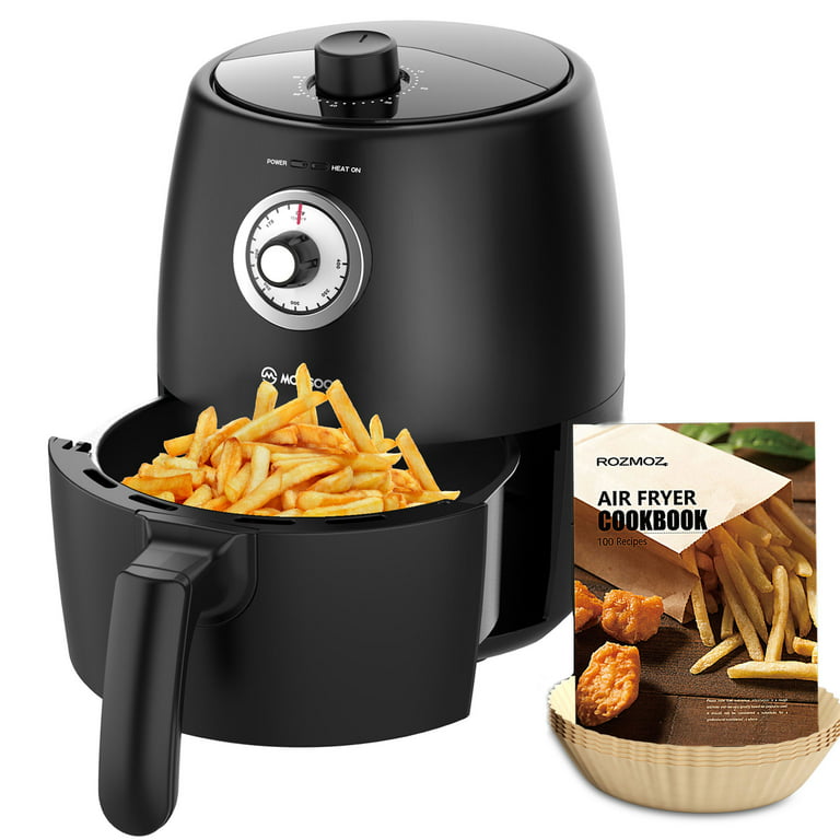MOOSOO 2Qt Air Fryer 8-in-1 Hot Small Air Fryer Oven with Temp/Time Knob  Control, Black