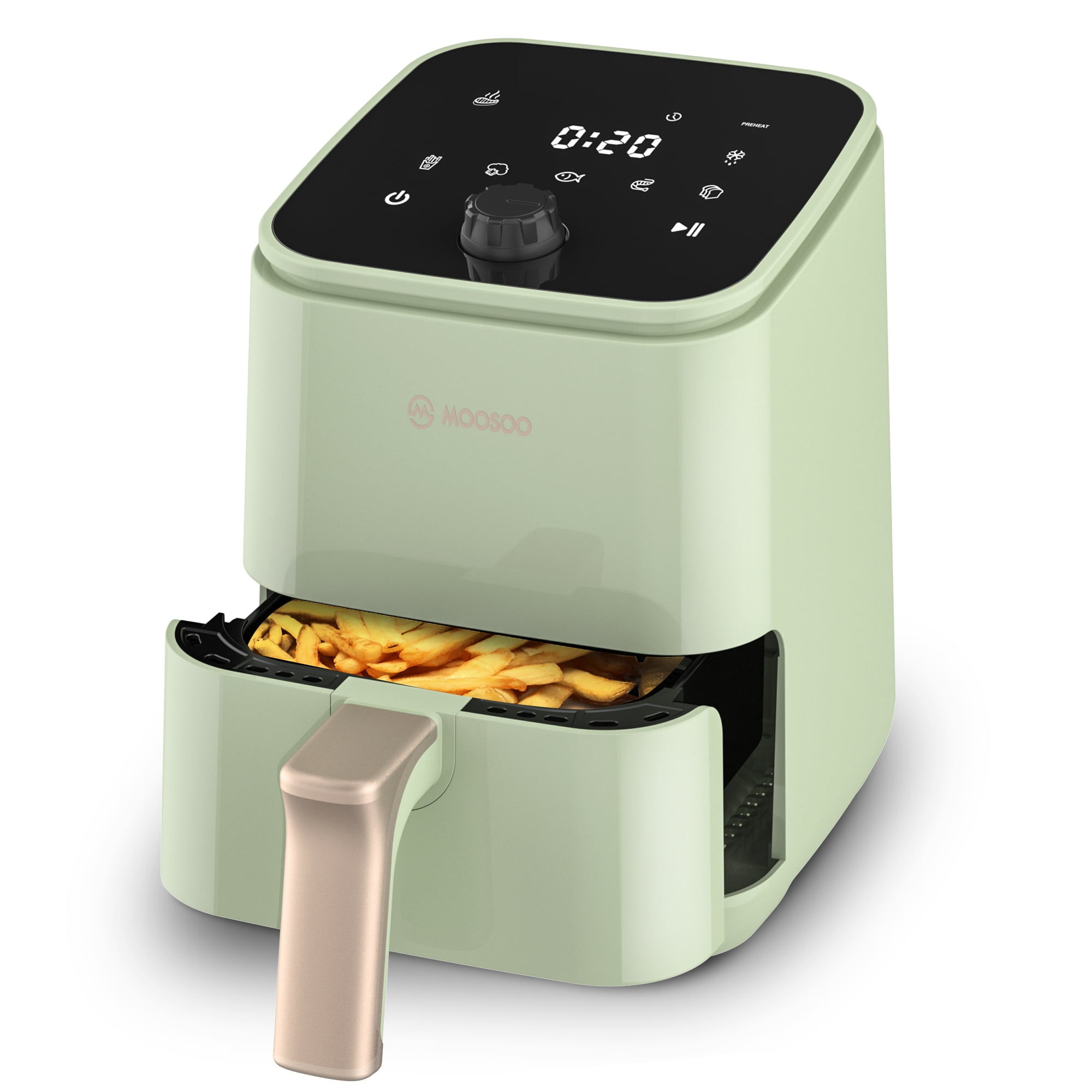 MOOSOO 2Qt Compact Air Fryer with Touchscreen Nonstick Basket, Air