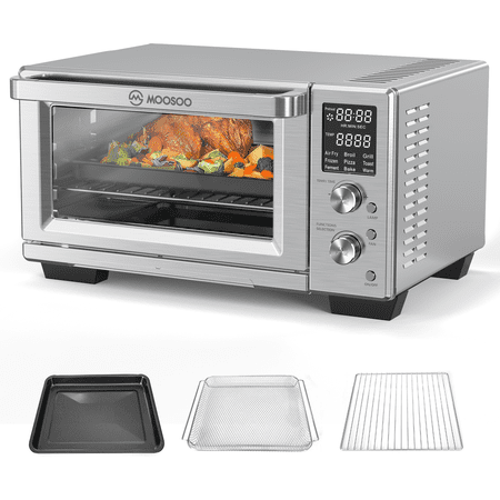 MOOSOO 30Qt Air Fryer Toaster Oven, Stainless Steel Air Fryer Oven, Knob Control, 9 Air Frying Preset Modes