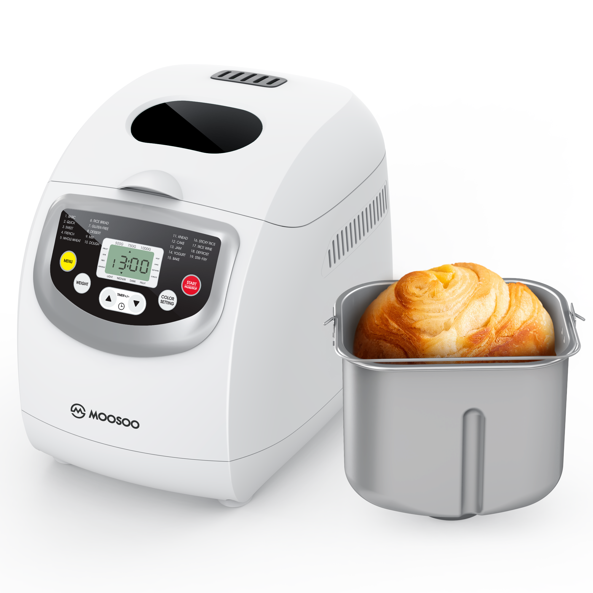MOOSOO Bread Maker 2 lbs Large Capacity Bread Machine LCD Display with 19 Smart Presets - image 1 of 8