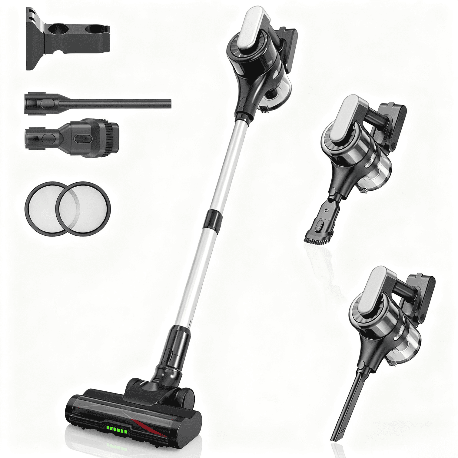 VACFORE Cordless Stick Vacuum Cleaner, Rechargeable Lightweight Vacuum with Green LED Headlight for Pet Hair