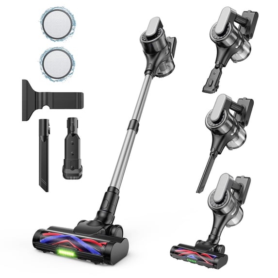 VACFORE Cordless Stick Vacuum Cleaner, Rechargeable Lightweight Vacuum with Green LED Headlight for Pet Hair