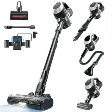 MOOSOO Cordless Stick Vacuum with XL Dust Cup, LED Headlights, Removable Handheld, Crevice Tool & Pet Multi-Tool, 40min Runtime, Grey & Black