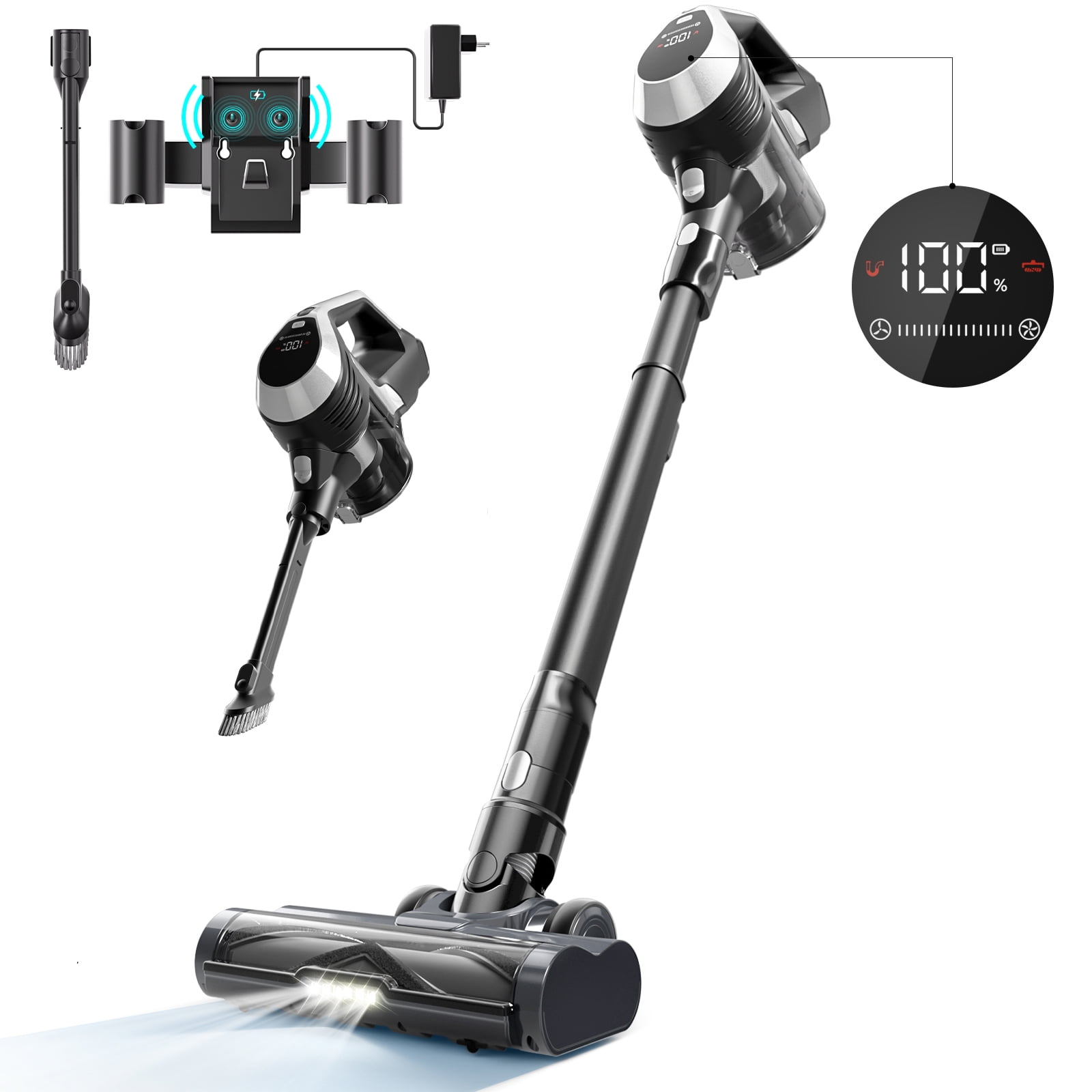 Moosoo Powerful Cordless Stick Vacuum Cleaner with AntiTangle Brush