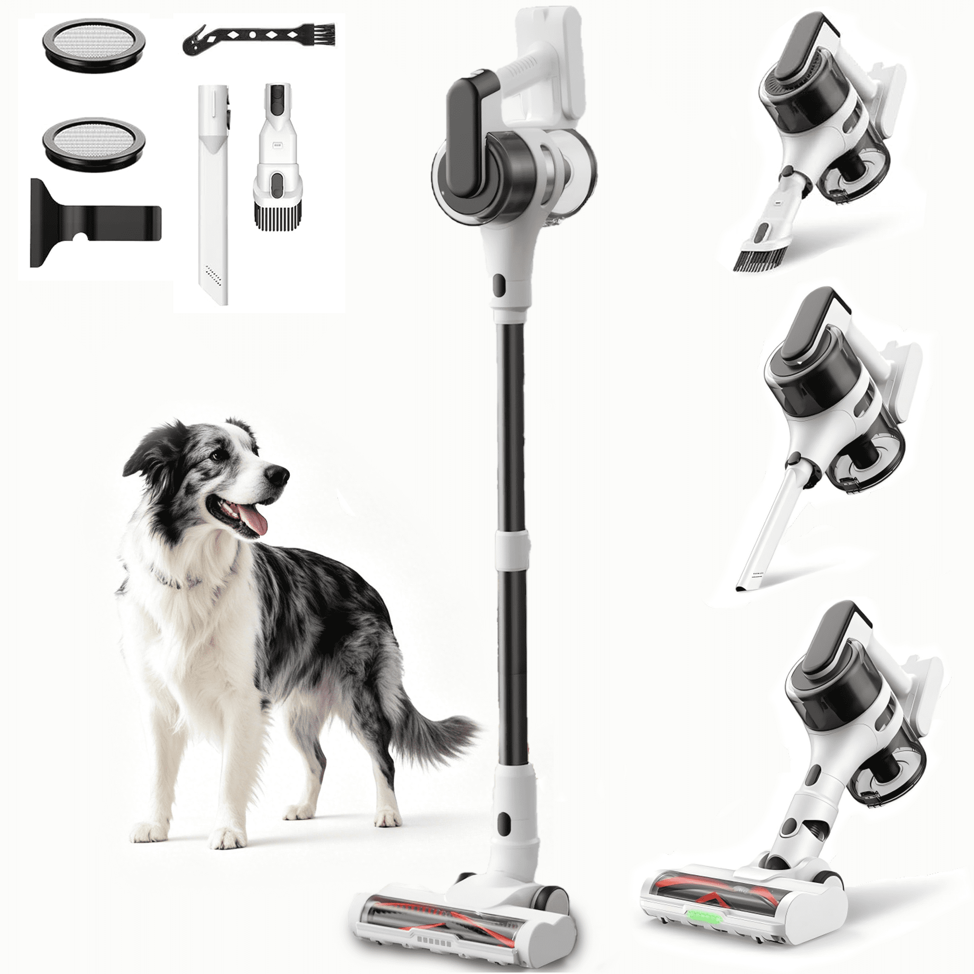 【miccar】ホワイトジレ Maircle Cordless Stick Vacuum Cleaner, Power Suction, Headlight