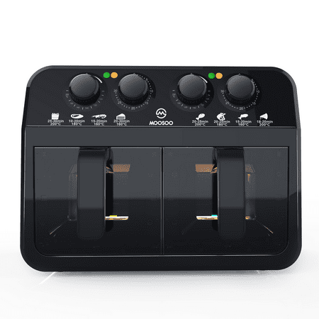 MOOSOO Dual Basket Air Fryer with 2 Independent Baskets, 6.4 Quart, Knob Control, Dehydrator & Bake