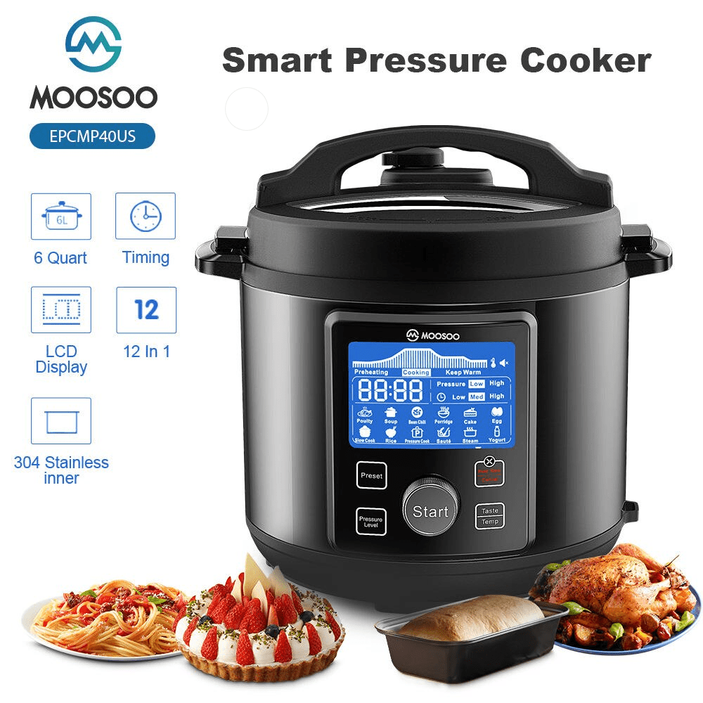 Moss & Stone Electric Pressure Cooker with Large LCD Display, Multi-Use 6  Quart Electric Pot, 14 in 1 Slow Cooker, Rice Cooker, Steamer, Sauté,  Yogurt