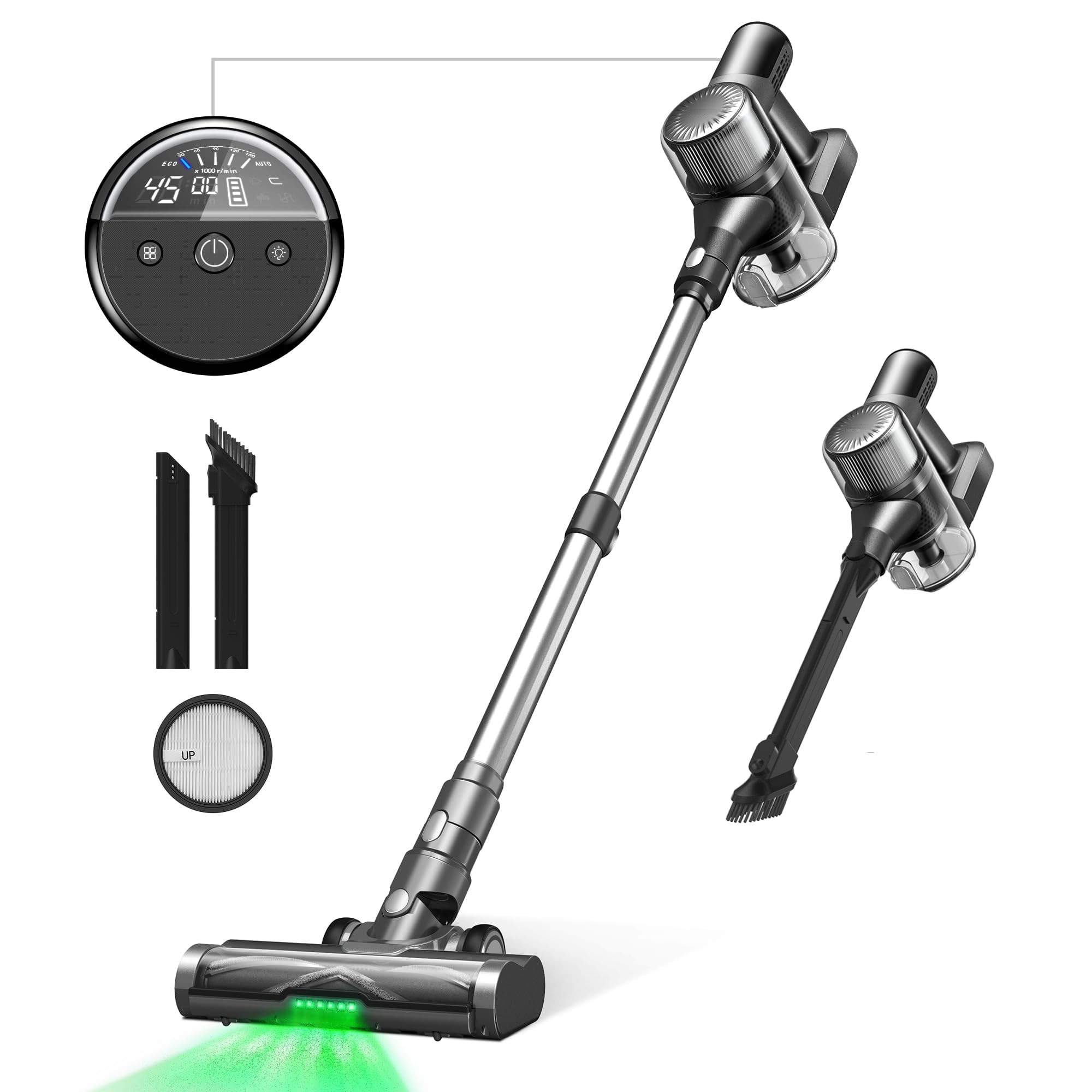 MOOSOO New Stick Vacuum Cleaner with LED Display, Motorized Brush for