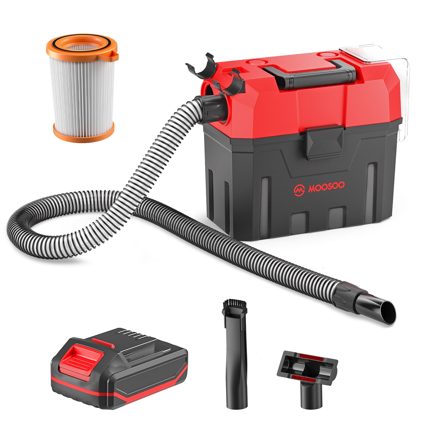 MOOSOO Small Shop Vacuum Cleaner, Portable Wet and Dry Vacuum, Cordless Vacuum with Blower Function, 2 Gallon Large Dust Tank, Rich Attachments, Ideal For Home/Garage/Garden - L7