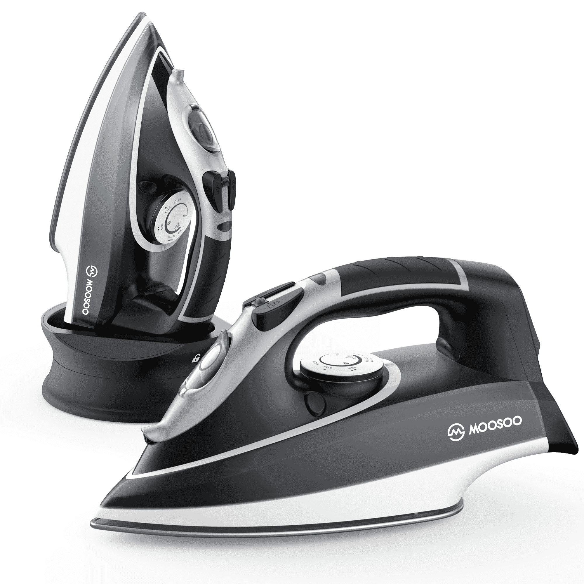 Moosoo iron, 1500W Cordless Steam Iron, Quick-Charge Base with Carry Lock ,Non-Stick Ceramic Soleplate,Anti-Drip,Adjustable Temperature