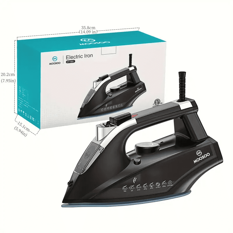 MOOSOO Steam Iron, 1800W Professional Iron with AntiDrip, Black