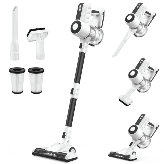 MOOSOO Stick Vacuum Cleaner, 6-in-1 Lightweight Cordless Vacuum for Hard Floor Carpet Pet Hair, L12 Black