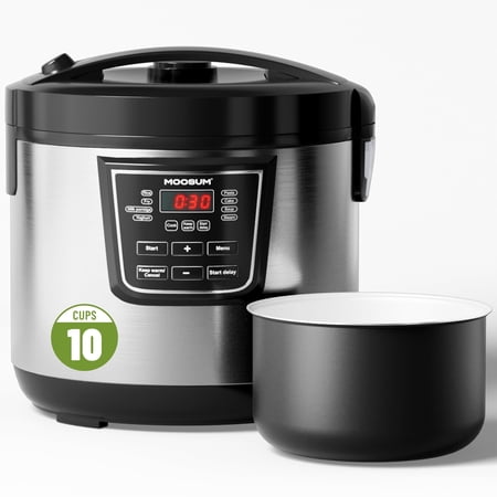 MOOSUM 20 Cup Cooked (10 cup uncooked) Rice Cooker with 8 Functions, Healthy Cooking Ceramic Coating Pot, Removable Inner Coverwith Steamer, Silver
