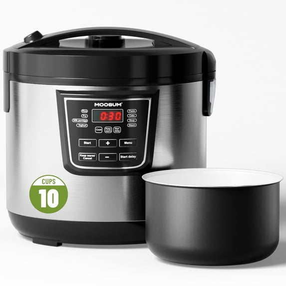 MOOSUM 20 Cup Cooked (10 cup uncooked) Rice Cooker with 8 Functions, Healthy Cooking Ceramic Coating Pot, Removable Inner Coverwith Steamer, Silver