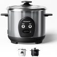thumbnail image 1 of MOOSUM 3-Cup Uncooked Rice Cooker Small, Healthy & Safe Stainless Steel Inner Pot, One-Touch Multifunction for Rice/Sauté/Yogurt, Dishwasher Safe, 1-3 People Size, Silver, 1 of 6