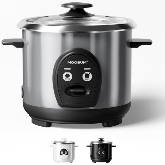 MOOSUM 3-Cup Uncooked Rice Cooker Small, Healthy & Safe Stainless Steel Inner Pot, One-Touch Multifunction for Rice/Sauté/Yogurt, Dishwasher Safe, 1-3 People Size, Silver