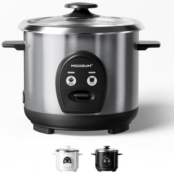 MOOSUM 3-Cup Uncooked Rice Cooker Small, Healthy & Safe Stainless Steel Inner Pot, One-Touch Multifunction for Rice/Sauté/Yogurt, Dishwasher Safe, 1-3 People Size, Silver