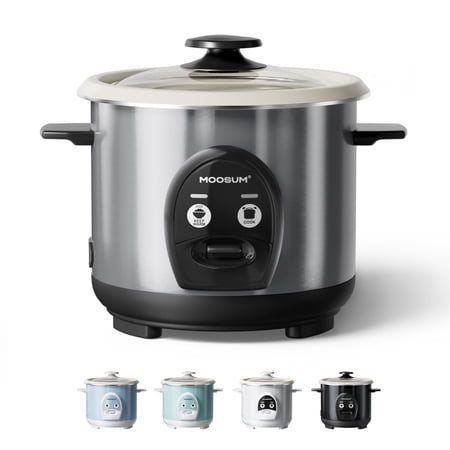 MOOSUM Electric Rice Cooker with One Touch for Asian Japanese Sushi Rice, 3-cup Uncooked/6-cup Cooked, Fast&Convenient Cooker with Ceramic Nonstick inner pot, Stainless Steel Housing and Auto Warmer