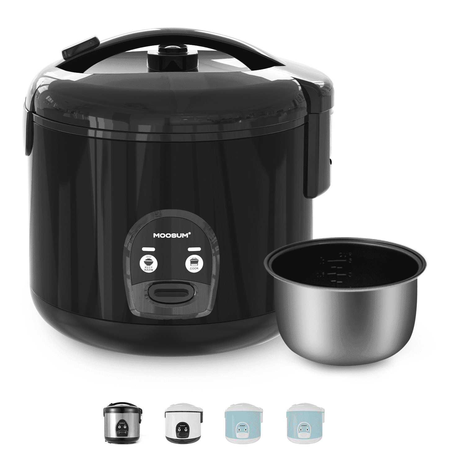 MOOSUM Electric Rice Cooker with One Touch for Asian Japanese Sushi Rice, 5-cup Uncooked, Fast&Convenient Cooker with Steamer, Removable Inner Cover and Auto Warmer, Black