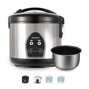 MOOSUM Electric Rice Cooker with One Touch for Asian Japanese Sushi Rice, 5-cup Uncooked, Fast&Convenient Cooker with Steamer, Removable Inner Cover and Auto Warmer, Stainless Steel