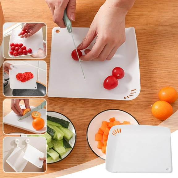 MOOTY Kitchen Plastic Cutting Board, Reusable Plastic Utility Cutting Board Multifunctional Portable Fruit Chopping Board with Knife Hanging Hole for Kitchen 6.89x6.89inch