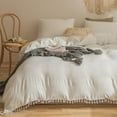 thumbnail image 1 of MOOWOO Boho Chic Bedding Queen Size,3 PC White Tufted Tassel Duvet Cover Set, Aesthetic Bedding,Solid,Soft and Breathable with Zipper Closure & Corner Ties, 1 of 9