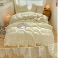 thumbnail image 1 of MOOWOO Chic Ruffle Lace Polyester Duvet Cover Set -Girl Yellow Bedding-3 Piece Full Duvet Cover with Zipper Closure -Ultra Soft and Light Weight, 1 of 9