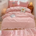 thumbnail image 1 of MOOWOO Chic Ruffle Lace Twin Duvet Cover Set Pink Bedding, Girl's 2 Piece with Zipper Soft & Light, 1 of 9